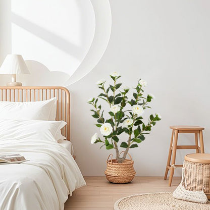 36 Inch Artificial Camellia Tree with Blooming Flower 1 Pack-White