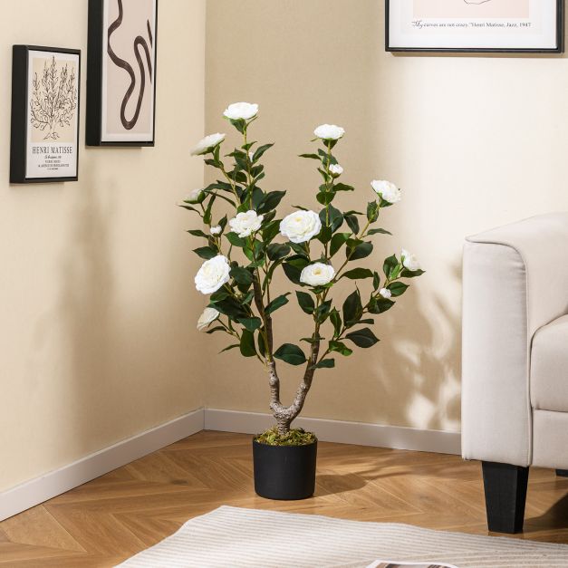 36 Inch Artificial Camellia Tree with Blooming Flower 1 Pack-White