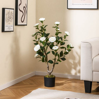 36 Inch Artificial Camellia Tree with Blooming Flower 1 Pack-White