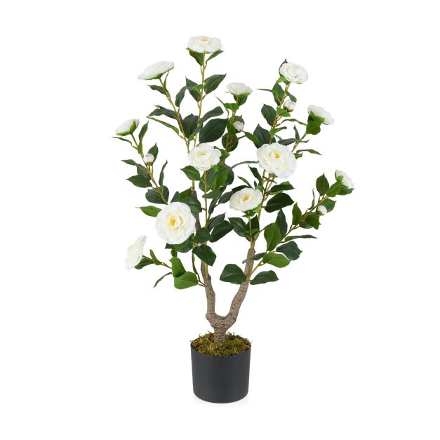 36 Inch Artificial Camellia Tree with Blooming Flower 1 Pack-White