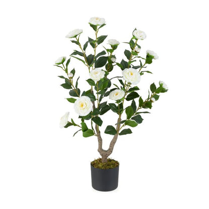 36 Inch Artificial Camellia Tree with Blooming Flower 1 Pack-White