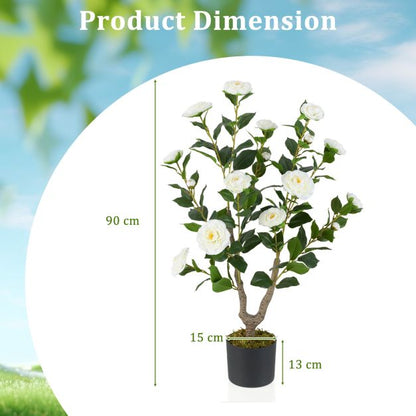 36 Inch Artificial Camellia Tree with Blooming Flower 1 Pack-White