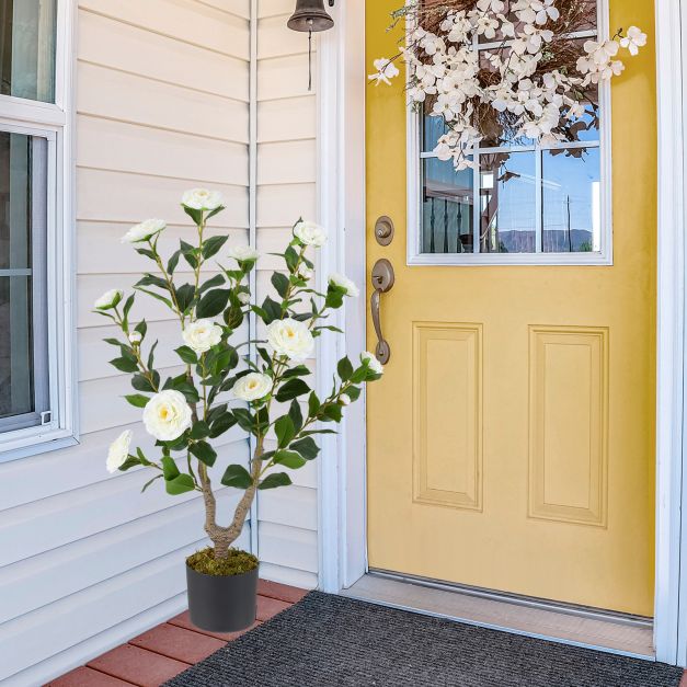 36 Inch Artificial Camellia Tree with Blooming Flower 1 Pack-White