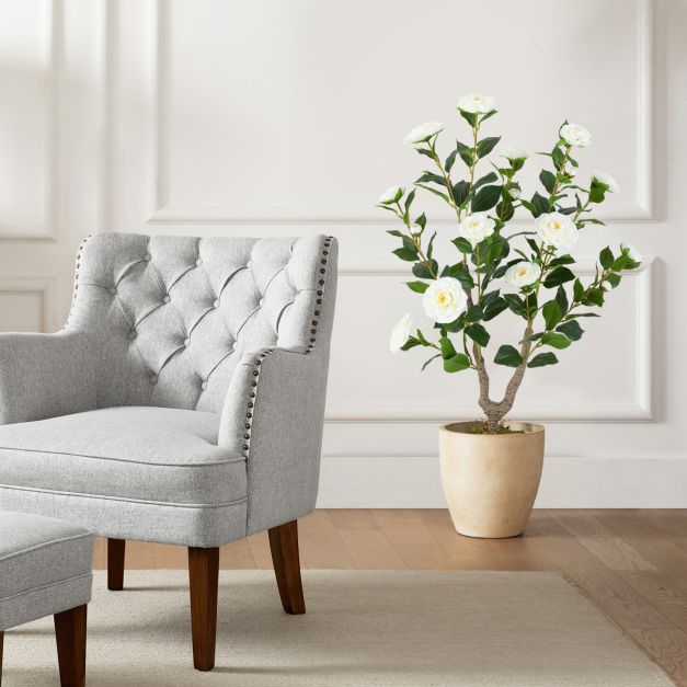 36 Inch Artificial Camellia Tree with Blooming Flower 1 Pack-White