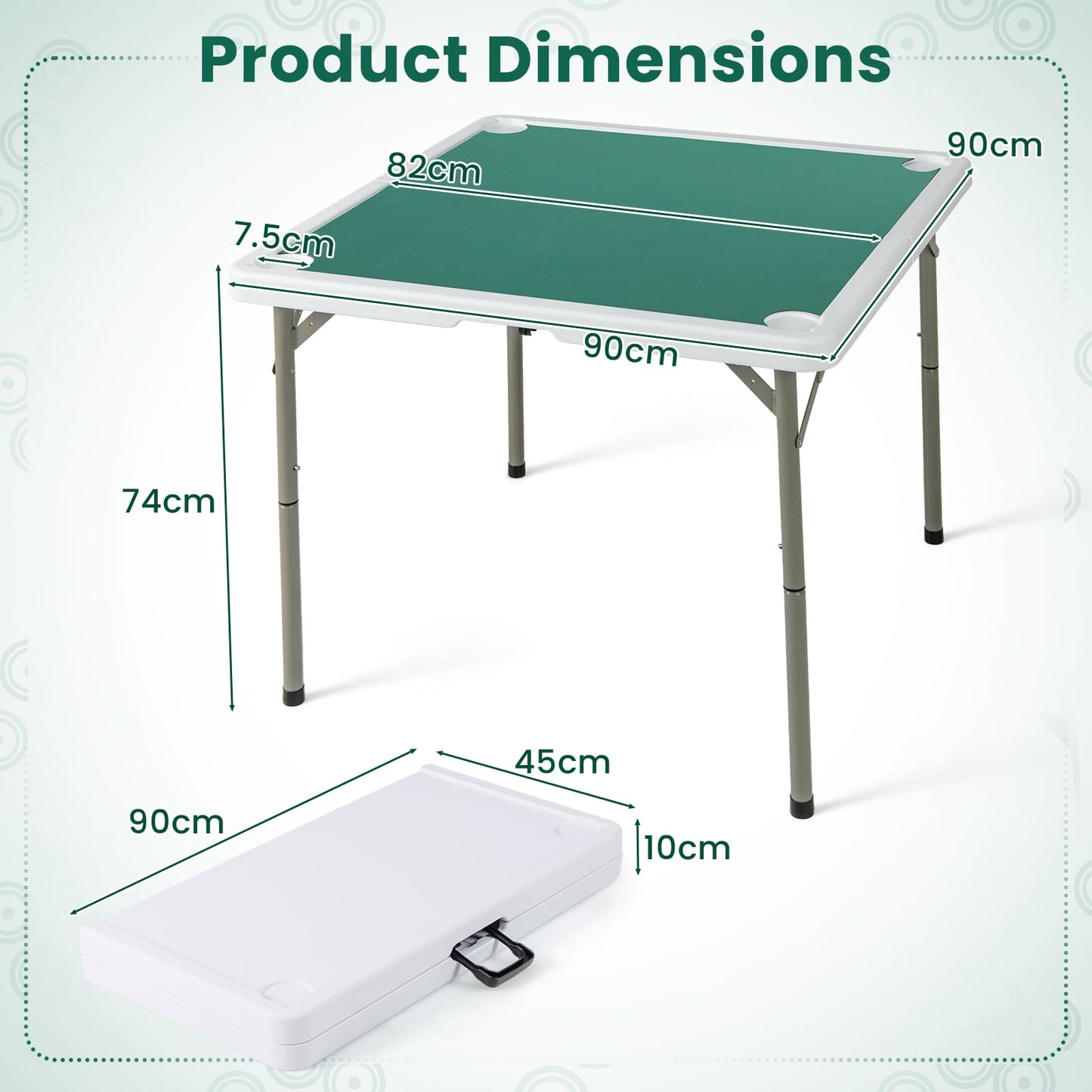 Folding Mahjong Table with Cup Holders and Removable Game Mat-Green