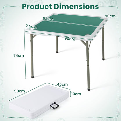 Folding Mahjong Table with Cup Holders and Removable Game Mat-Green