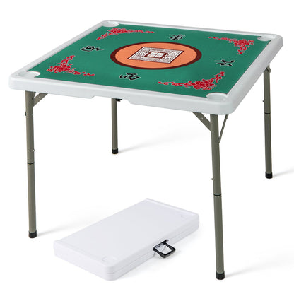 Folding Mahjong Table with Cup Holders and Removable Game Mat-Green &amp; Red