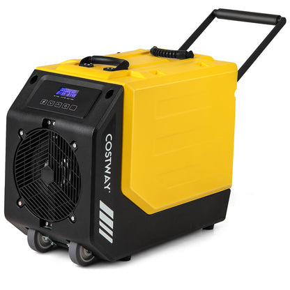 90L/Day Commercial Dehumidifier with Pump and 2 Wheels-Yellow