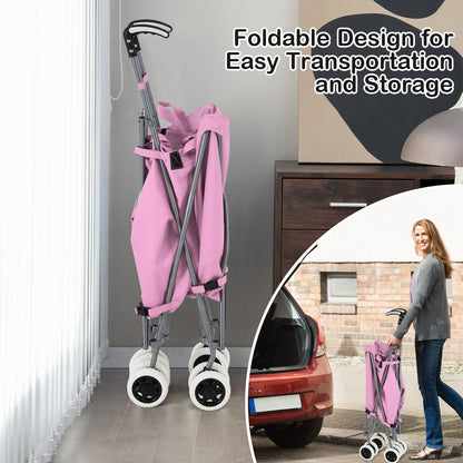 90L Folding Shopping Trolley with Removable Waterproof Bag and Cover-Pink
