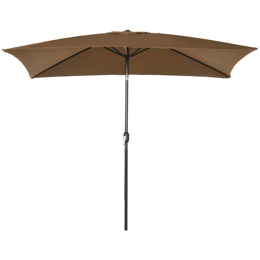 Outsunny 3x2m Garden Parasol Umbrella Outdoor Sun Shade Canopy with Tilt and Crank, Aluminium Frame Rectangular, Brown