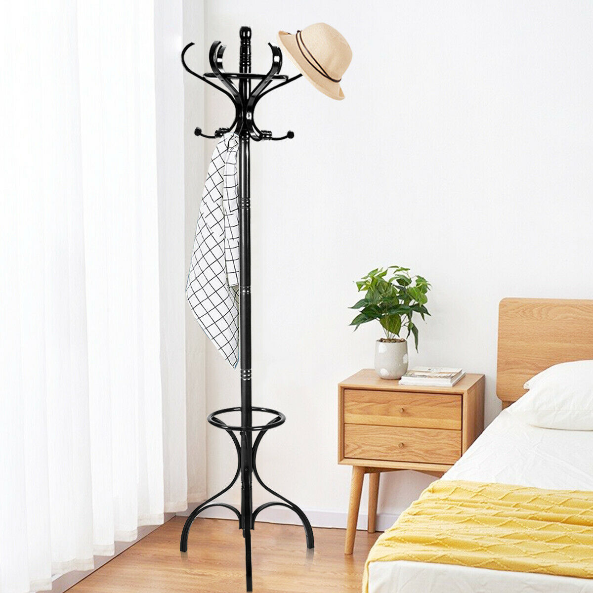 Wooden Coat and Hat Stand-Black