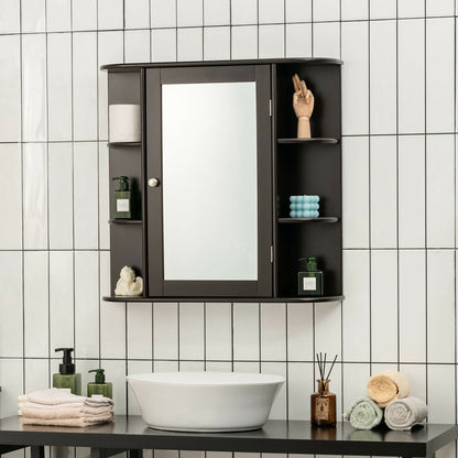 3-Tier Mirrored Wall Mounted Bathroom Cabinet-Brown