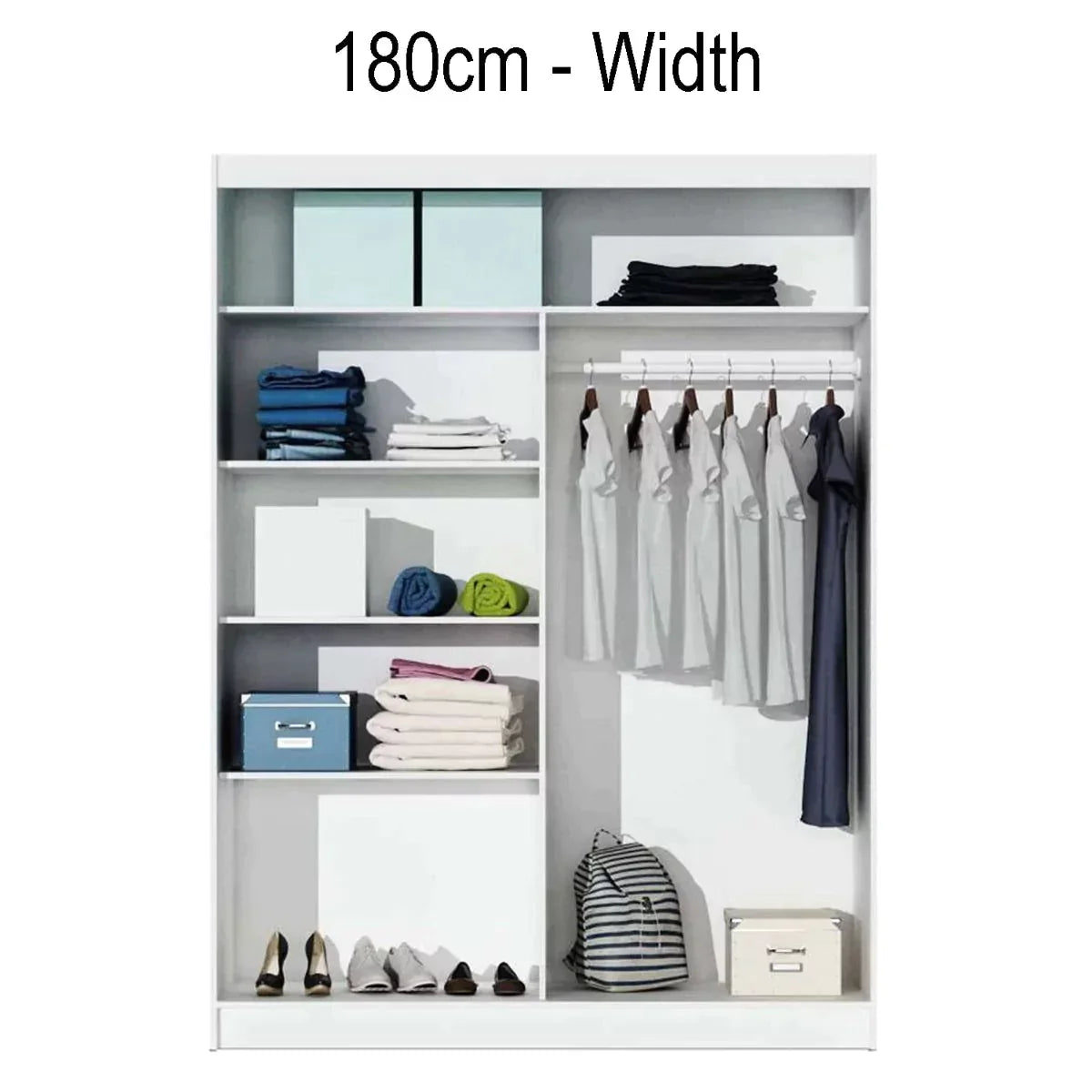 Broadland Sliding Door 180cm Wardrobe with Mirror - White, Black, Sonoma