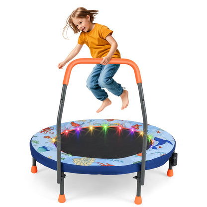 90 cm Folding Mini Trampoline for Kids with Lights and Padded Safety Cover-Blue