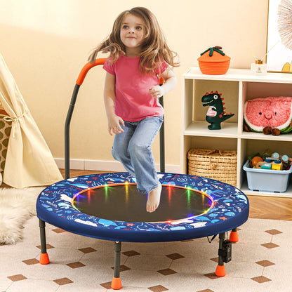 90 cm Folding Mini Trampoline for Kids with Lights and Padded Safety Cover-Navy