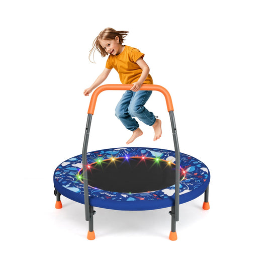 90 cm Folding Mini Trampoline for Kids with Lights and Padded Safety Cover-Navy