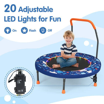 90 cm Folding Mini Trampoline for Kids with Lights and Padded Safety Cover-Navy