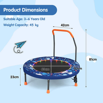 90 cm Folding Mini Trampoline for Kids with Lights and Padded Safety Cover-Navy