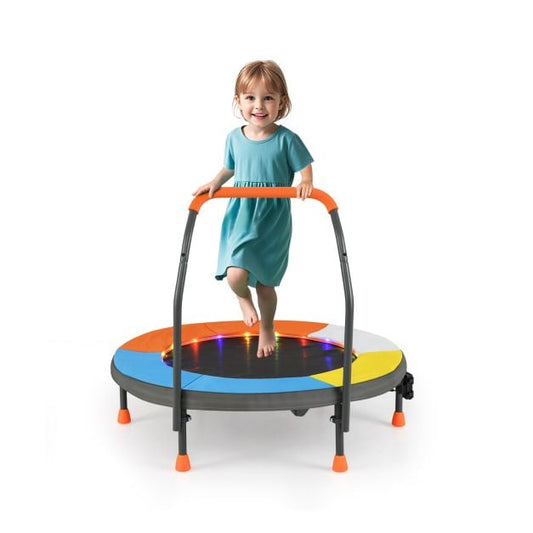 90 cm Folding  Mini Trampoline for Kids with Lights and Padded Safety Cover-Orange