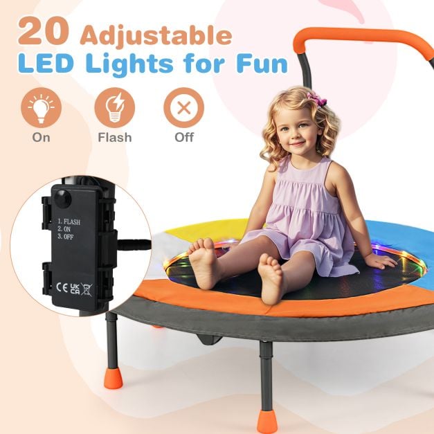 90 cm Folding  Mini Trampoline for Kids with Lights and Padded Safety Cover-Orange