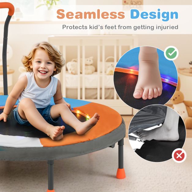 90 cm Folding  Mini Trampoline for Kids with Lights and Padded Safety Cover-Orange