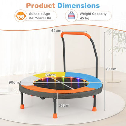 90 cm Folding  Mini Trampoline for Kids with Lights and Padded Safety Cover-Orange