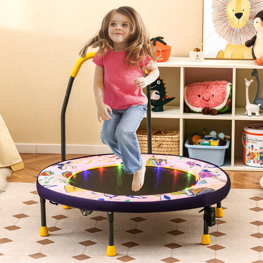 90 cm Folding Mini Trampoline for Kids with Lights and Padded Safety Cover-Pink