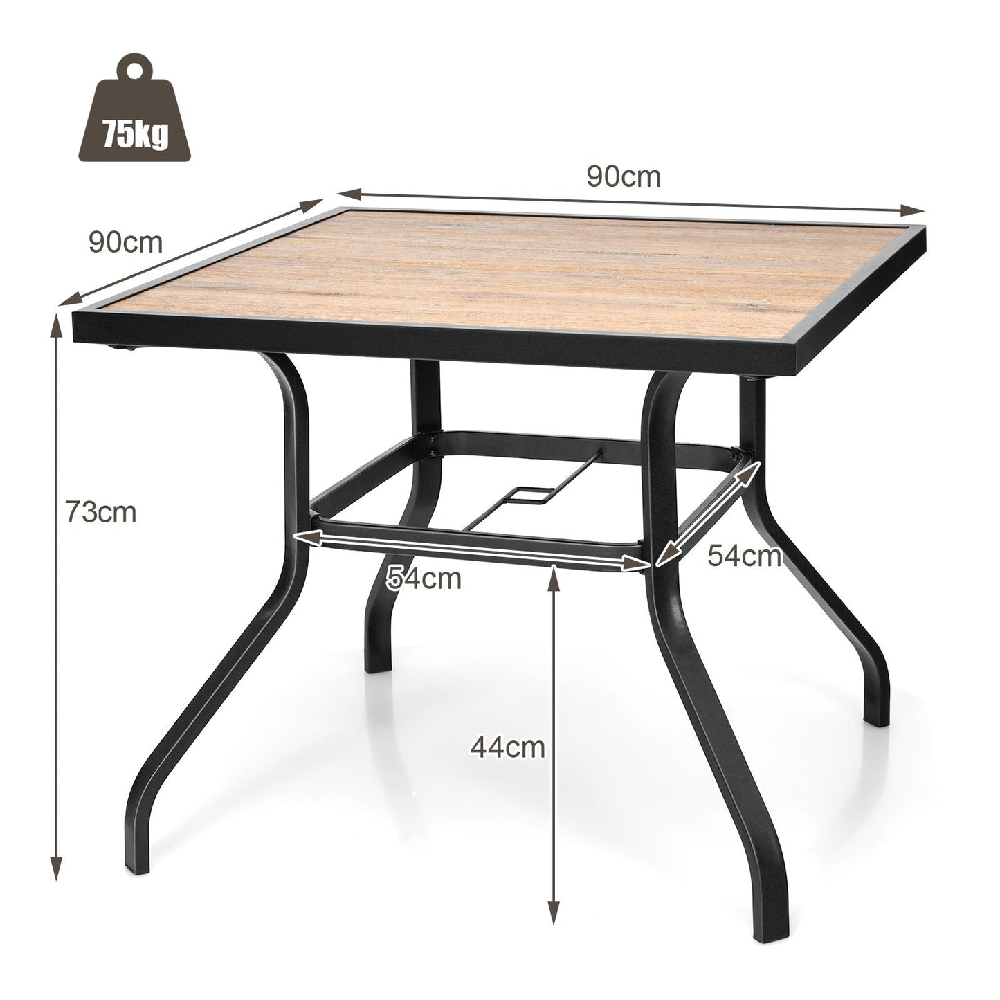 90 cm Square Patio Dining Table with Powder-Coated Steel Frame