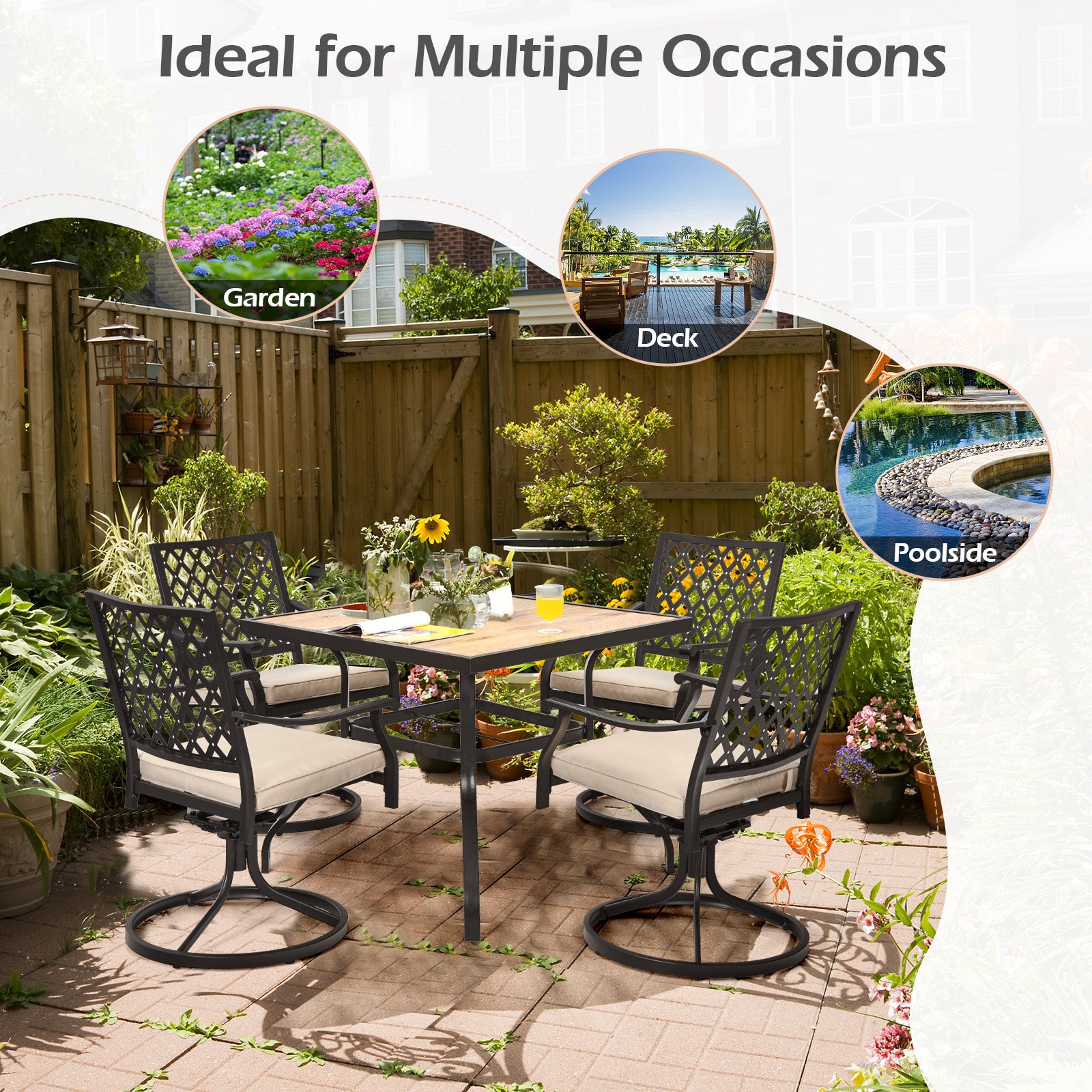 90 cm Square Patio Dining Table with Powder-Coated Steel Frame