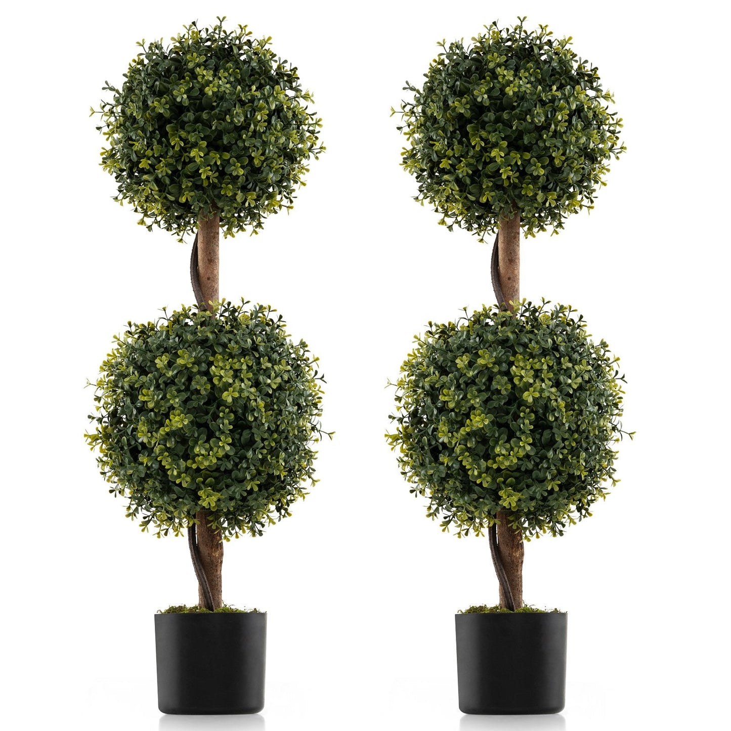 Set of 2 Artificial Double Topiary Ball Trees 90cm Faux Boxwood Topiary Tree