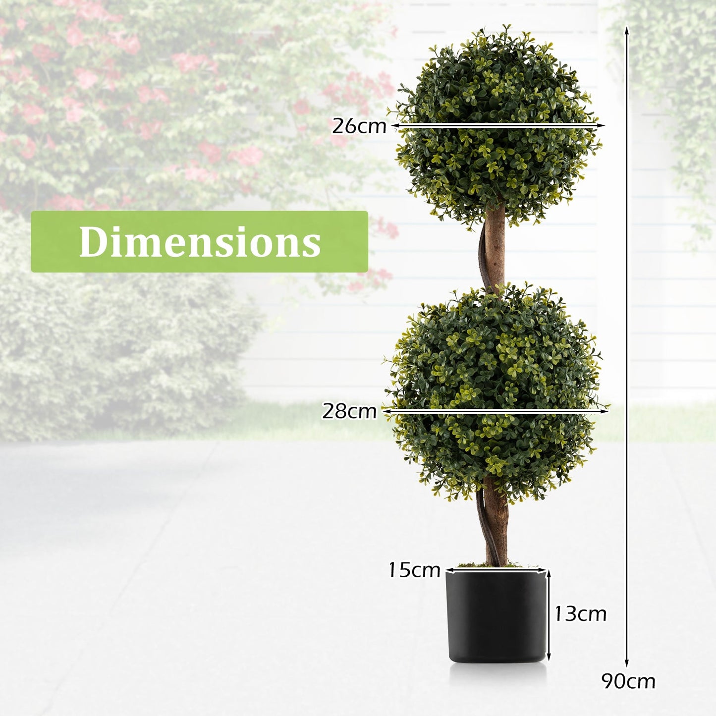 Set of 2 Artificial Double Topiary Ball Trees 90cm Faux Boxwood Topiary Tree