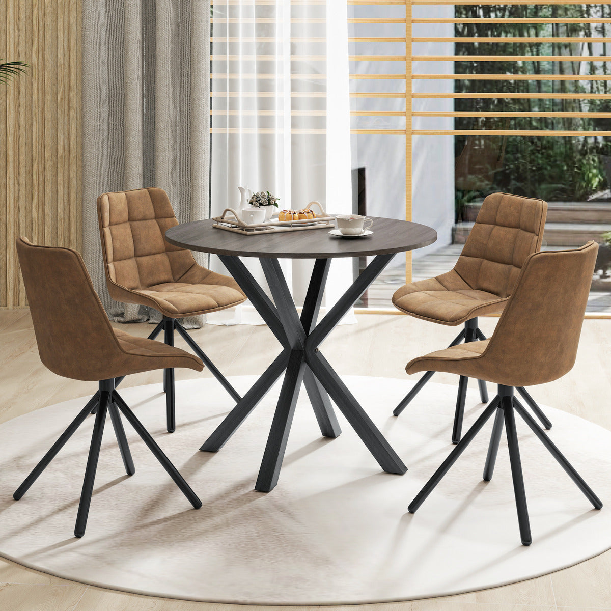 90CM Wood Dining Table with Intersecting Pedestal Base-Black