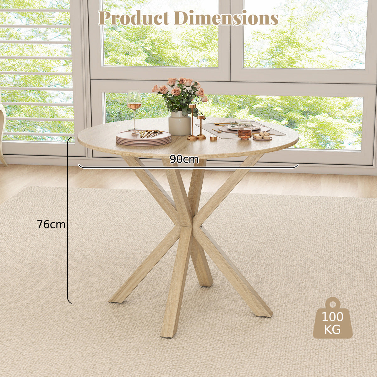 90CM Wood Dining Table with Intersecting Pedestal Base-Brown