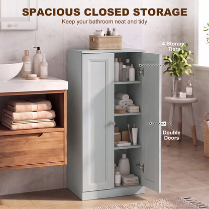 HOMCOM Narrow Bathroom Cabinet, Slim Storage Cabinet with 2 Doors & 4 Tiers, Freestanding Narrow Cupboard