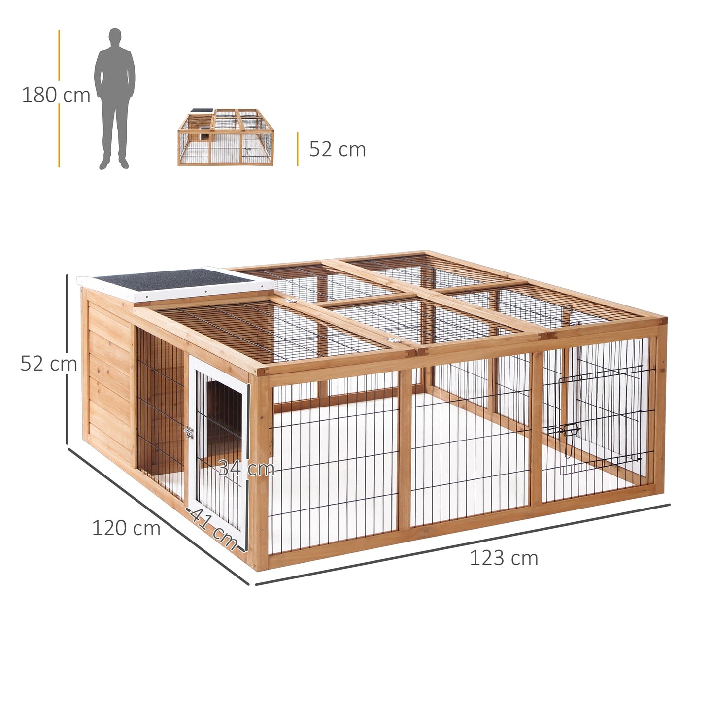 PawHut Rabbit Hutch Outdoor, Guinea Pig House, Bunny Run Cage with Openable Top for 1â€“2 Rabbits, 123 x 120 x 52cm, Yellow