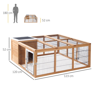 PawHut Rabbit Hutch Outdoor, Guinea Pig House, Bunny Run Cage with Openable Top for 1â€“2 Rabbits, 123 x 120 x 52cm, Yellow