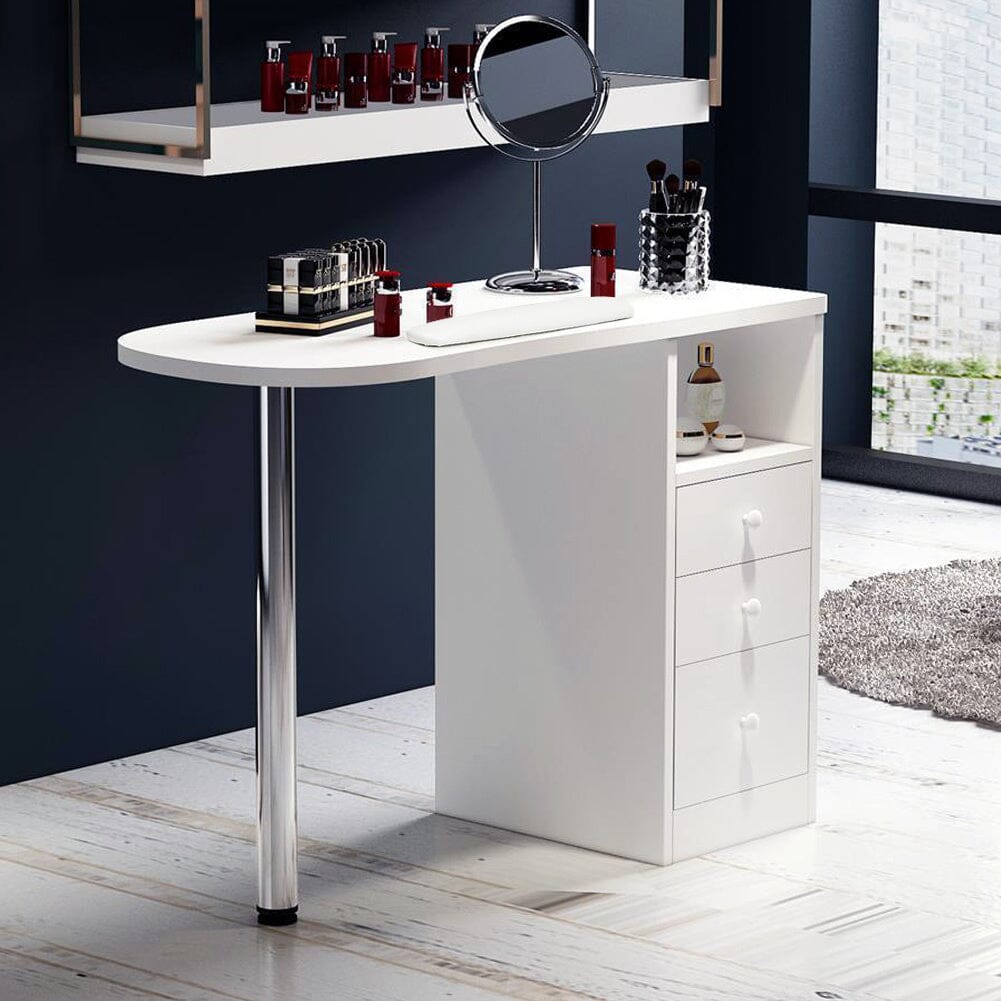 106cm White 3 Drawers Manicure Table with Metal Leg