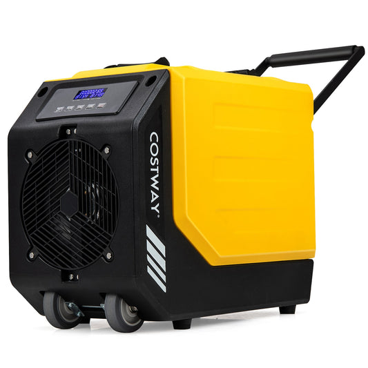 90L/Day Commercial Dehumidifier with Pump and 2 Wheels-Yellow