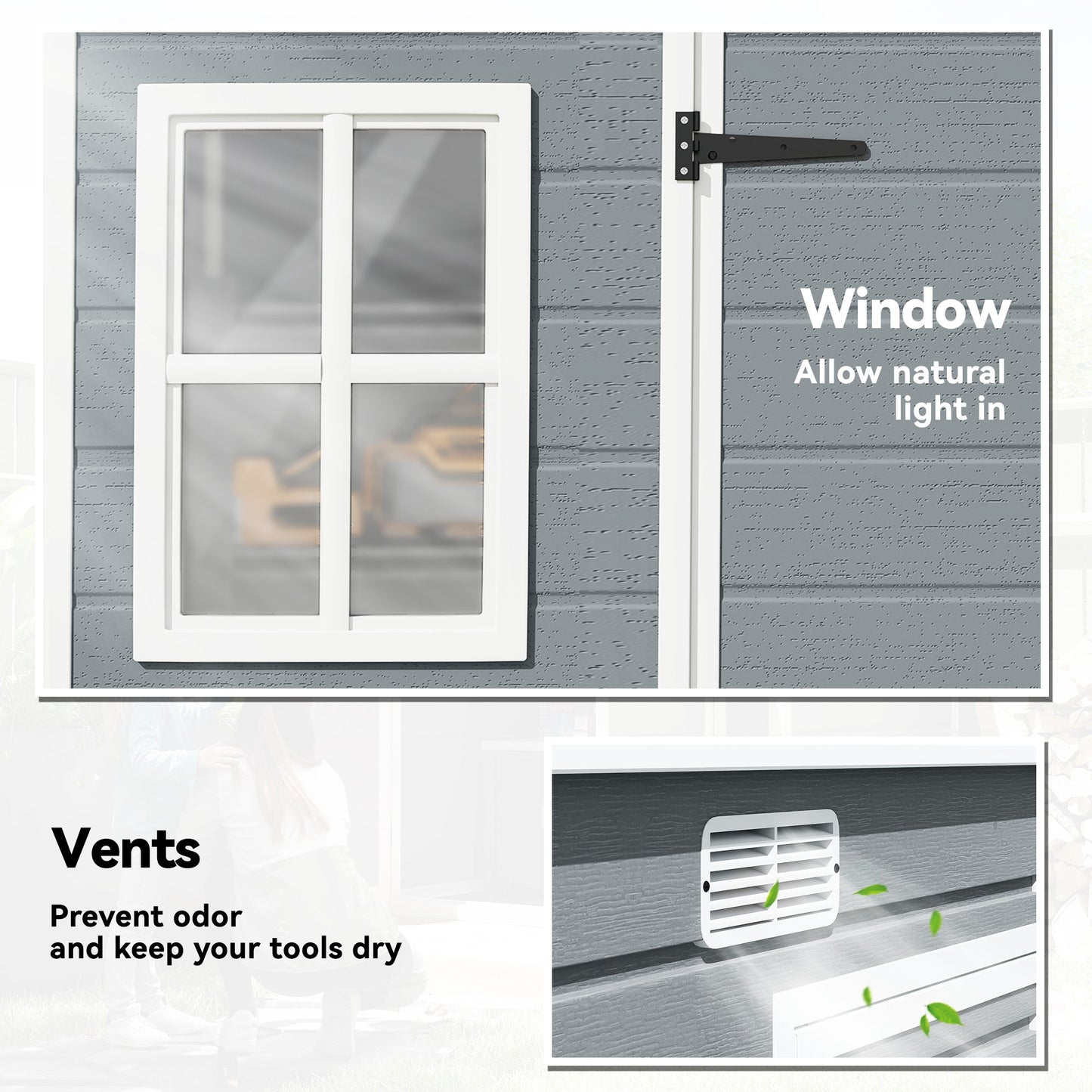 Outsunny 10 x 4 ft Resin Garden Shed, Outdoor Storage Shed with Floor, Windows, Lockable Doors and Vents, Grey