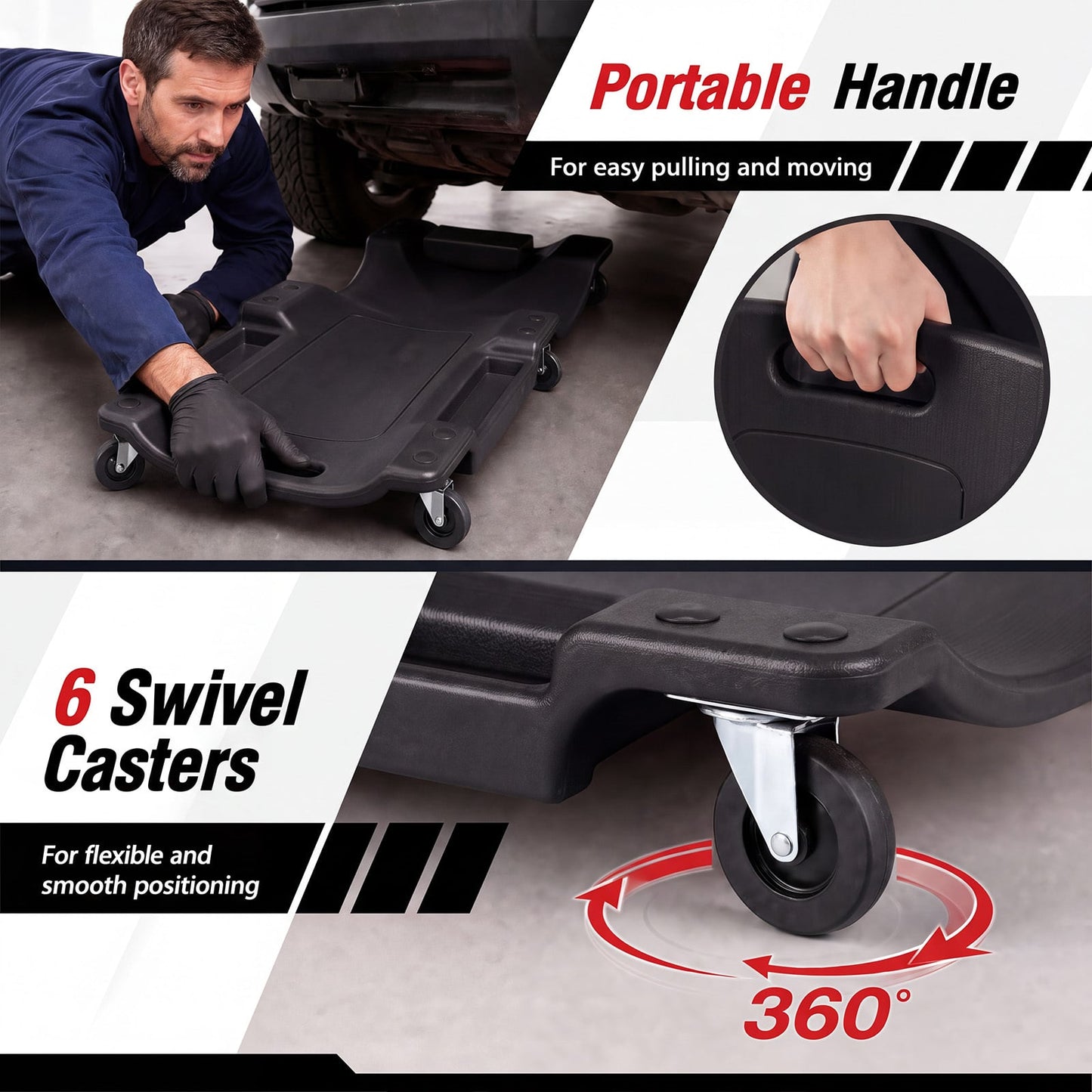 91 CM Low Profile Rolling Garage Creeper with Padded Headrest-Black