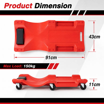91 CM Low Profile Rolling Garage Creeper with Padded Headrest-Red