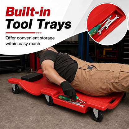 91 CM Low Profile Rolling Garage Creeper with Padded Headrest-Red