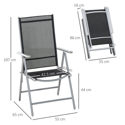 2 PCS Folding Patio Dining Chair Set w/ Adjustable Texteline Back & Armrest