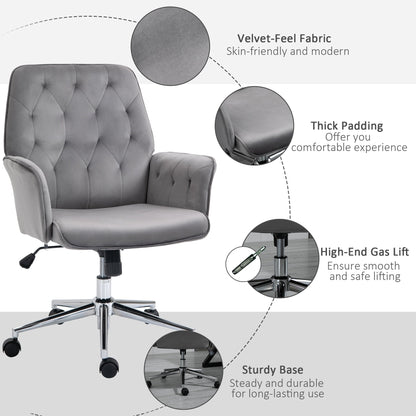 Vinsetto Swivel Computer Chair w/ Arm Modern Style Tufted Home Office Bedroom Deep Grey