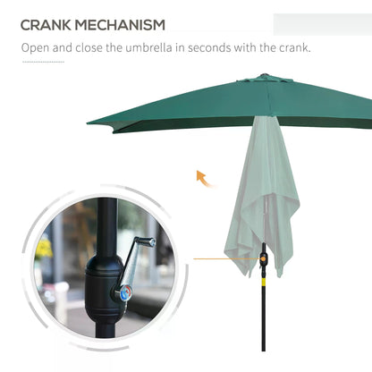 Outsunny 3x2m Garden Parasol Umbrella with Tilt and Crank, Outdoor Sun Shade Canopy with Aluminium Frame and Steel Ribs, Rectangular, Green