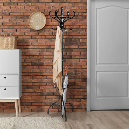 Practical Birch Coat Stand with 360°Rotating Top Tier for Hat &amp; Jacket-Black