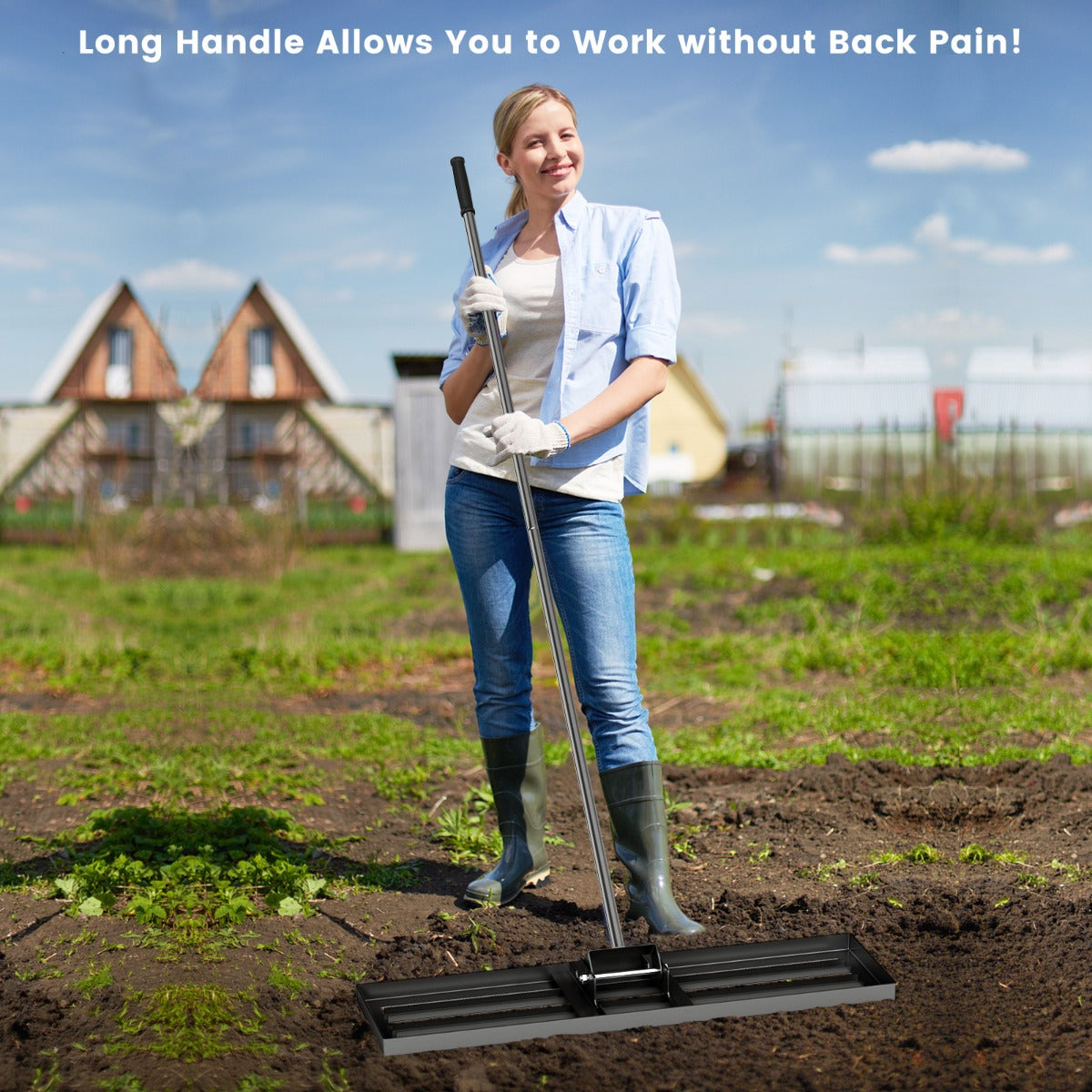 75/91/106 x 25cm Lawn Leveling Rak with Ergonomic Handle-91 x 25 cm-Black