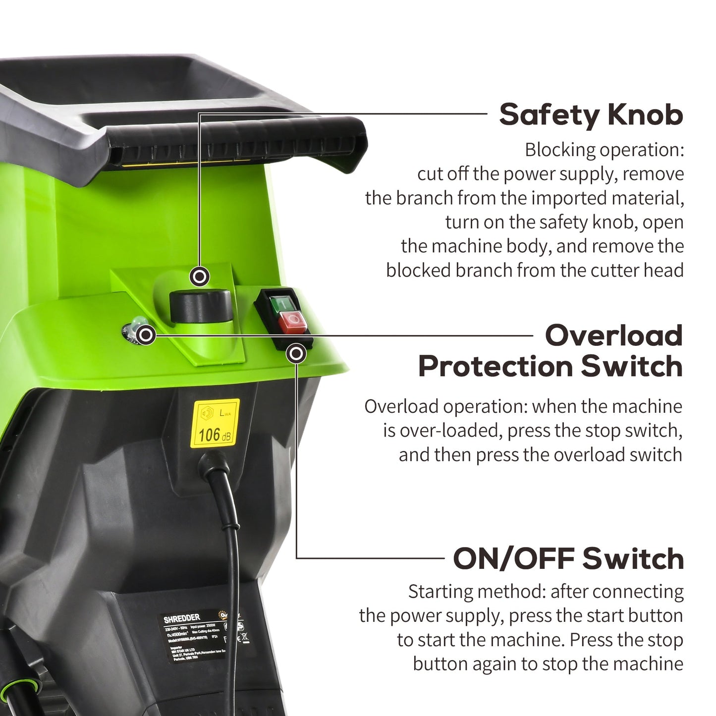 Outsunny Electric Garden Shredder Wood Chipper w/ Collecting Bag & Overload Protection