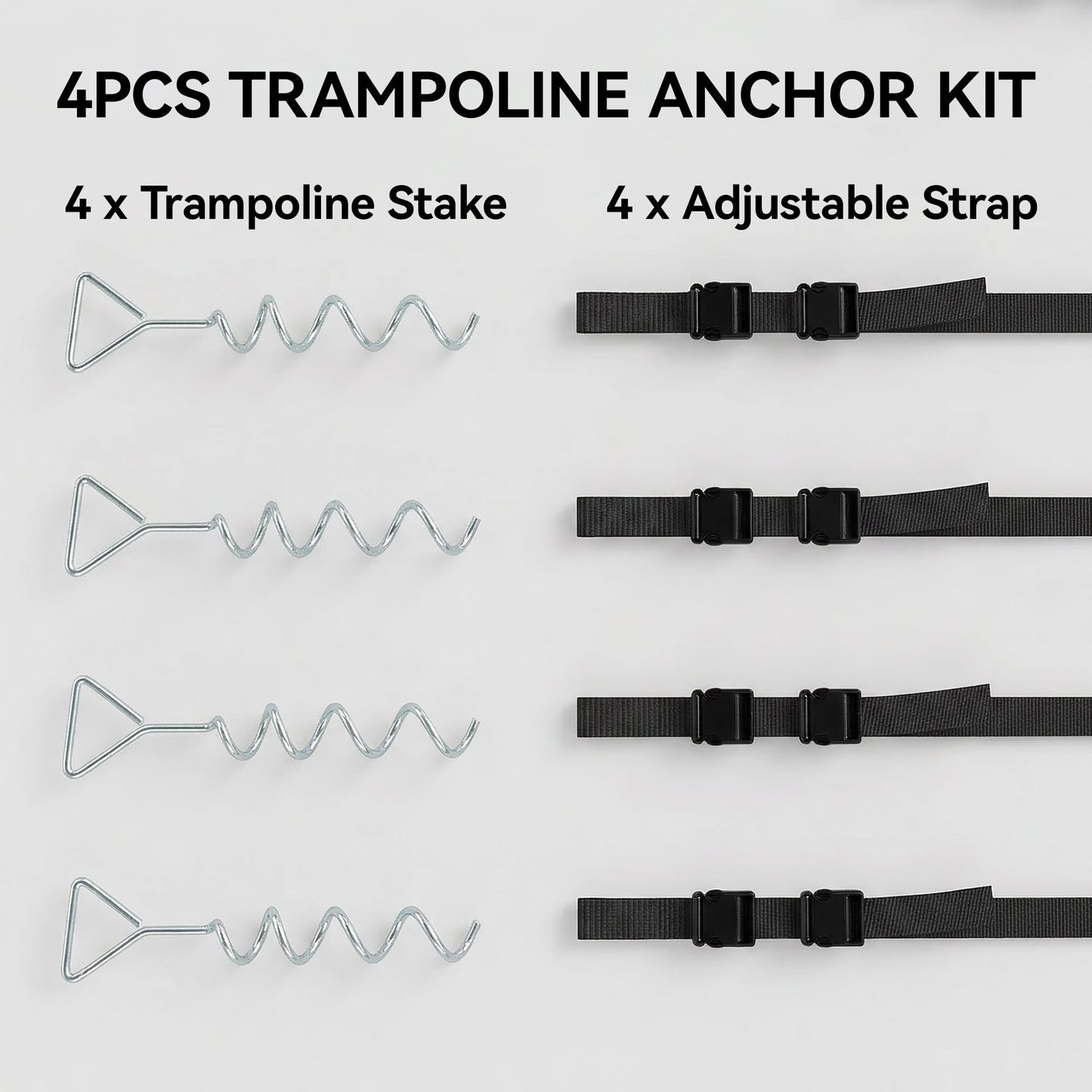 SPORTNOW 4Pcs Trampoline Anchor Kit, 32 cm Galvanised Trampoline Stakes, Spiral Ground Anchors with Triangle Head, Straps