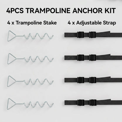 SPORTNOW 4Pcs Trampoline Anchor Kit, 32 cm Galvanised Trampoline Stakes, Spiral Ground Anchors with Triangle Head, Straps